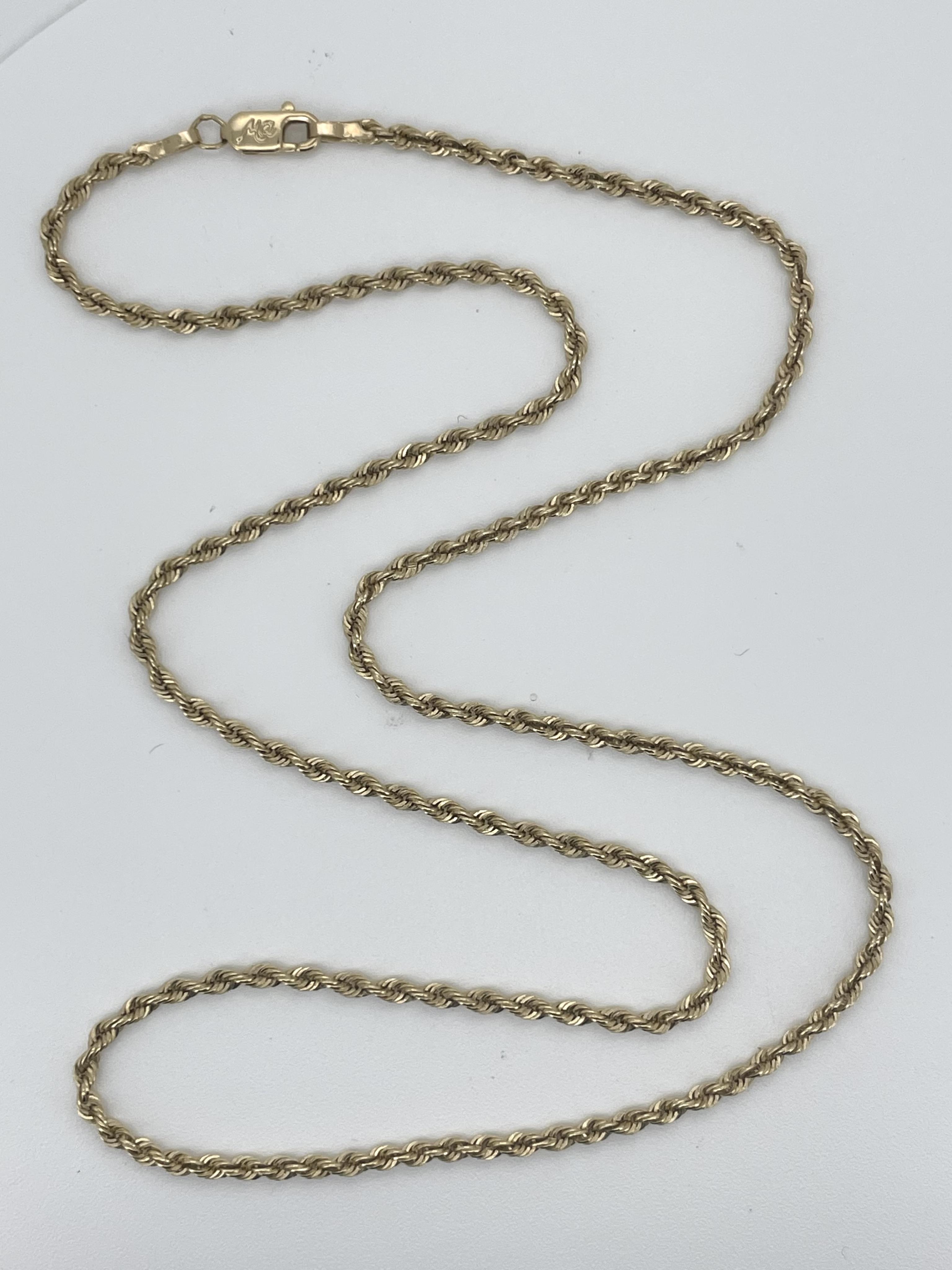 A modern 14k yellow metal rope twist chain, 45cm, 5.3 grams.